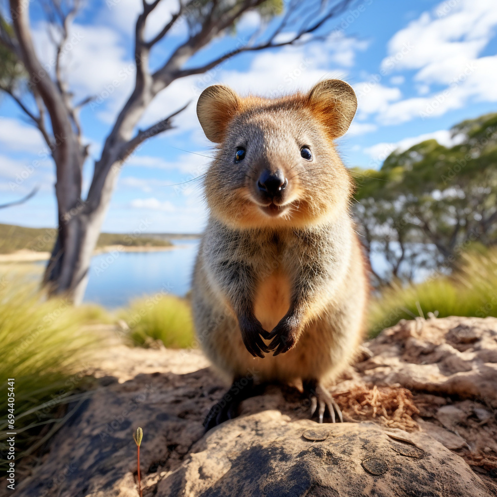 In the midst of coastal vegetation, a quokka sits at ease created with Generative Ai In the midst of coastal vegetation, a quokka sits at ease created with Generative Ai
