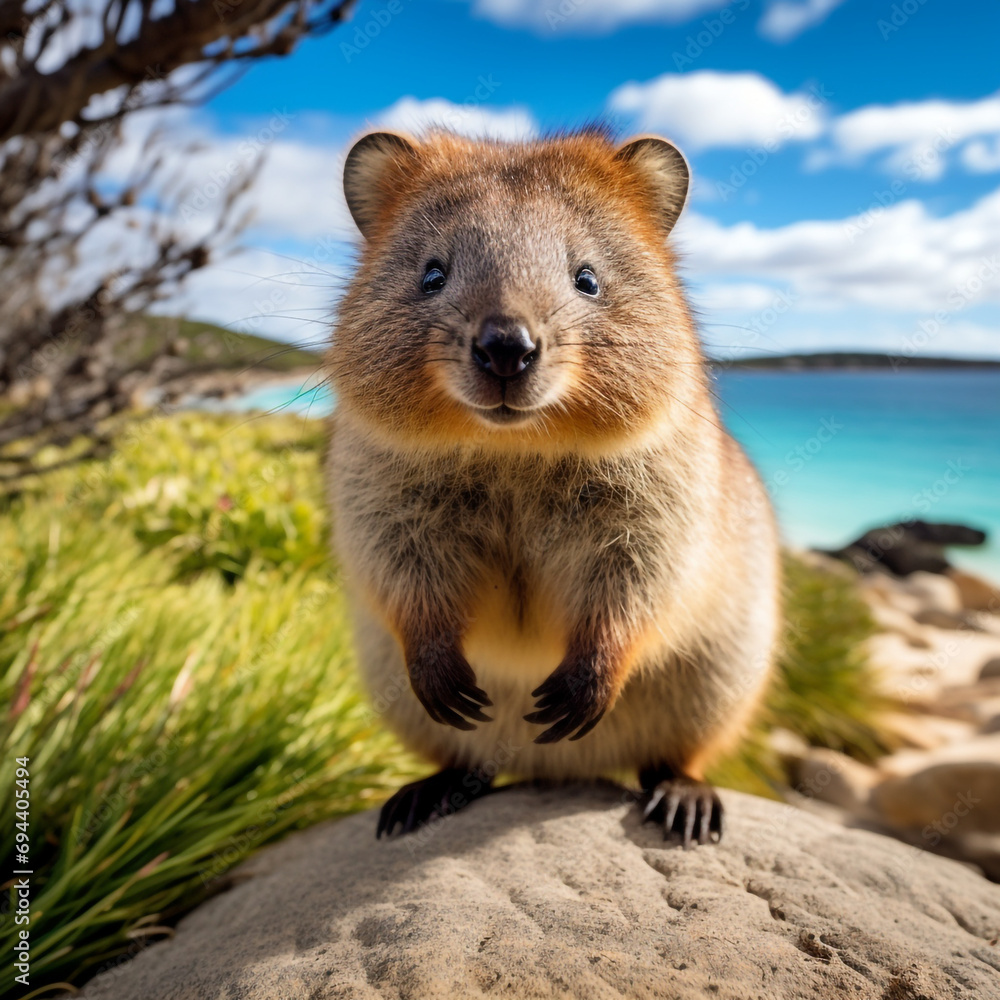 In the midst of coastal vegetation, a quokka sits at ease created with Generative Ai In the midst of coastal vegetation, a quokka sits at ease created with Generative Ai