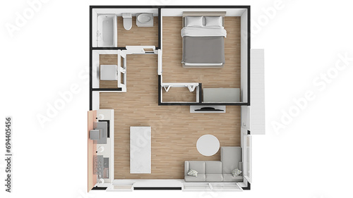 Apartment flat top view 2d render apartment floor plan 2D Floor plan of a home Modern home interior