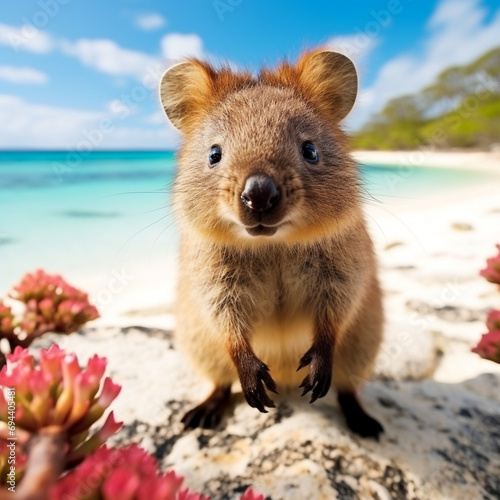 In the midst of coastal vegetation, a quokka sits at ease created with Generative Ai © Andrii Yablonskyi