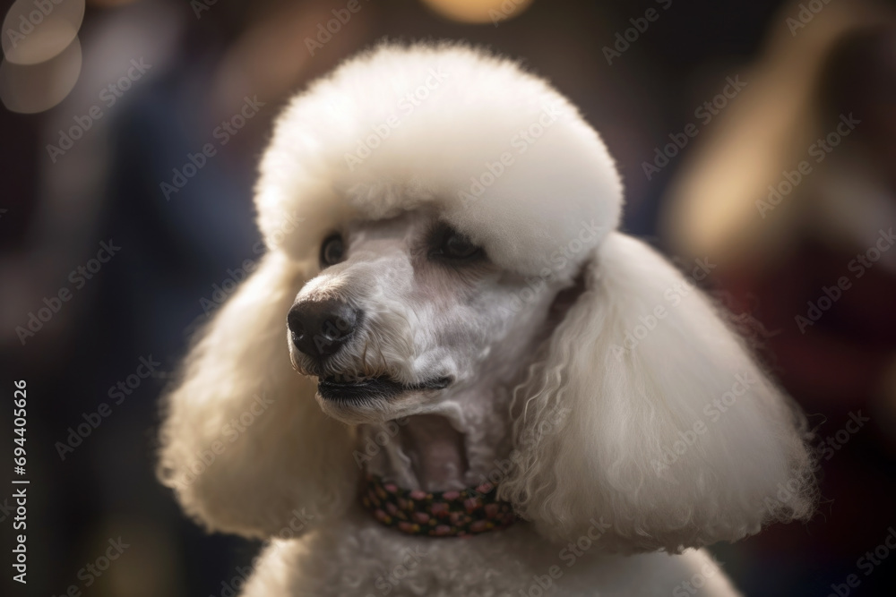 Purebred well-groomed poodle, portrait of a cute domestic dog