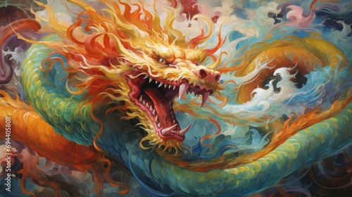 Dragon, dragon symbol, dragon Chinese, is a beautiful Thai and Chinese architecture of shrine, temple. A symbol of good luck ,Chinese New Year celebrations.Generative Ai