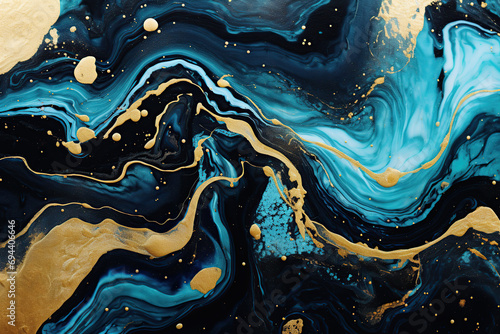 Black and blue marble abstract background. Decorative acrylic paint pouring rock marble texture. Horizontal black and blue wavy abstract pattern photo