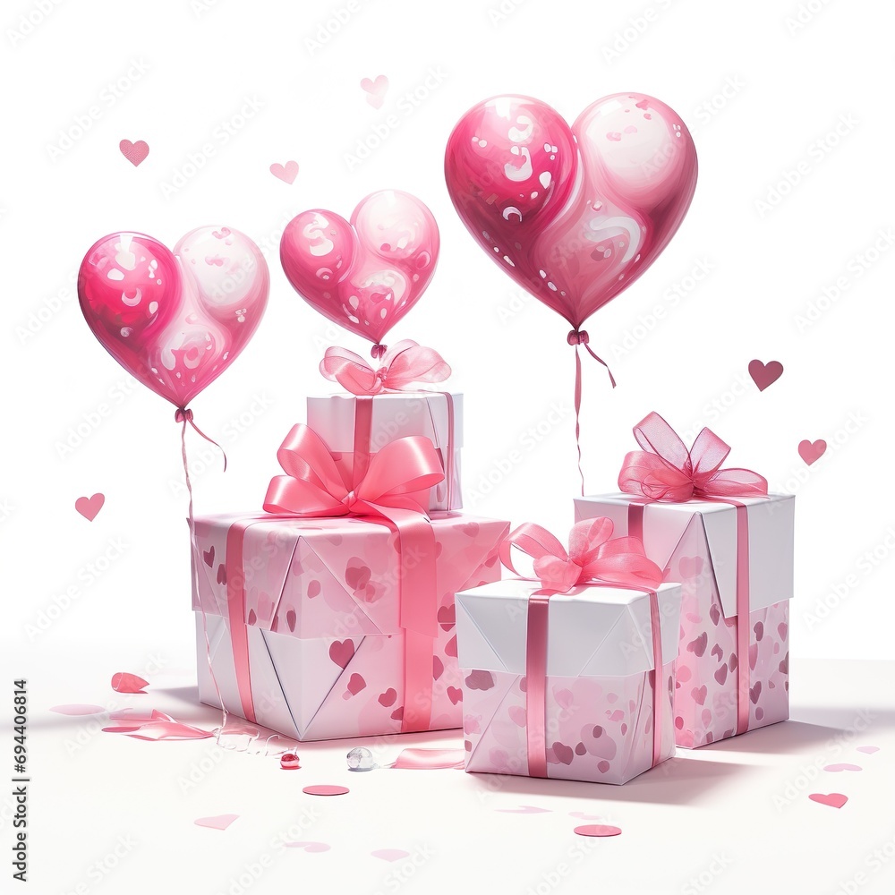 Geschenke mit Ballons oder Herzformen in rot oder rosa 