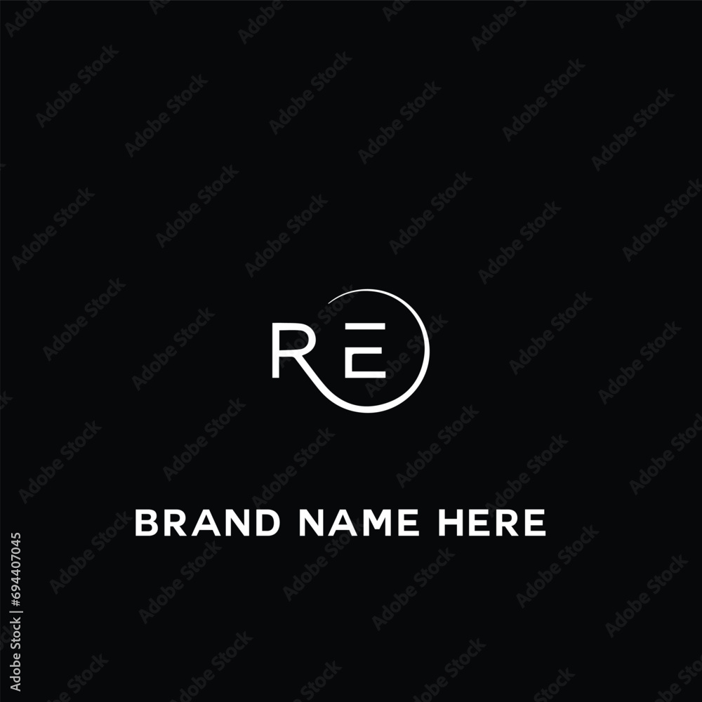 RE R E letter logo design. Initial letter RE linked circle uppercase monogram logo white color. RE logo, R E design. RE, R E