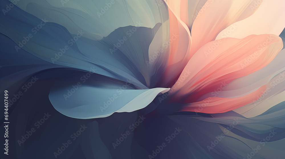 Abstract Floral Painting in Pastel Colors Promoting  Mindfulness, Mental Wellbeing, Peace, Luxury. Background for Premium Selfcare, Wellness, Cosmetics Products Services. Gentle, Feminine Vibe, Modern - obrazy, fototapety, plakaty 