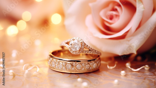 golden ring with roses