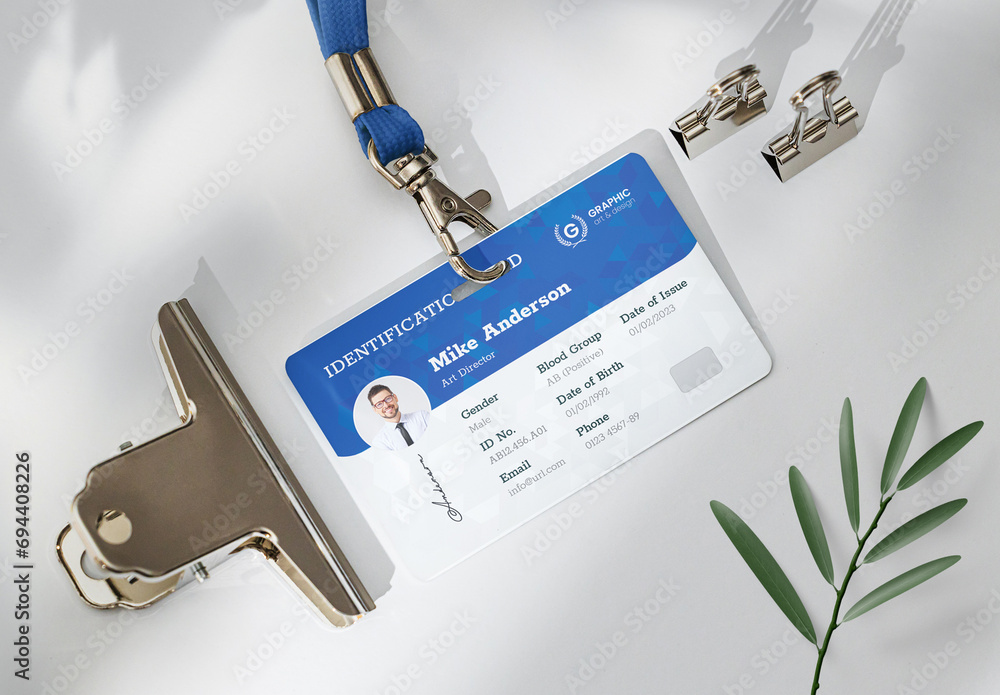 Modern Identity Card Template With Blue Accents Stock Template | Adobe ...