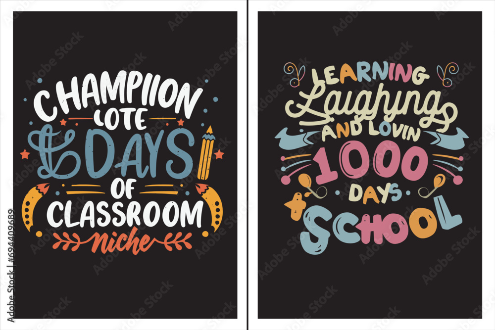 Fototapeta premium Celebrating 100 days of school t-shirt design, 100 days of school shirt ideas girl, 100 days of school t-shirt ideas for kindergarten. 