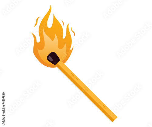 Burning matchstick match stick flame concept. Vector flat graphic design illustration