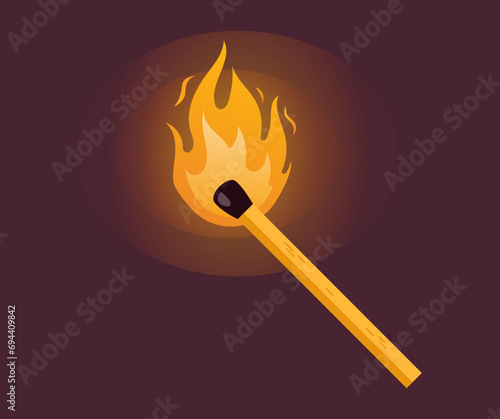 Burning matchstick match stick flame concept. Vector flat graphic design illustration