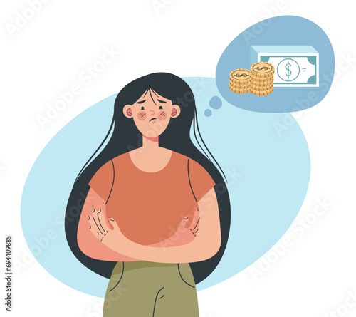 Financial depressed thoughts money business problem concept. Vector flat graphic design illustration
