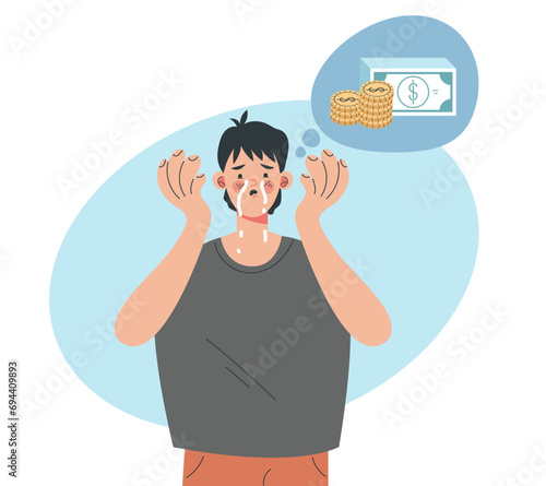 Financial depressed thoughts money business problem concept. Vector flat graphic design illustration
