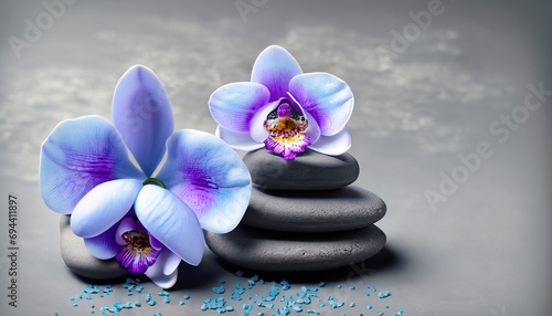 purple orchid with gray stones suitable background for wellness