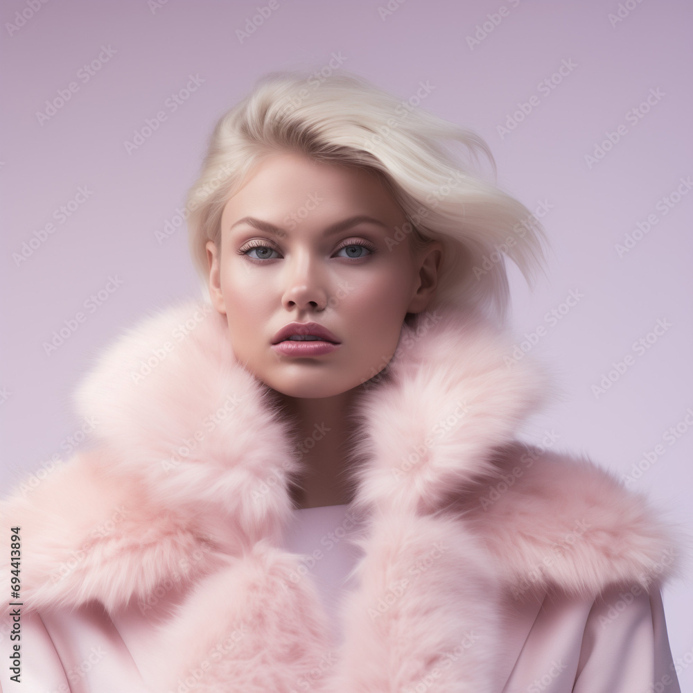 Beautiful blonde girl in a pink fur coat. Beauty concept. Beautiful blonde girl in a pink fur coat. Beauty concept.