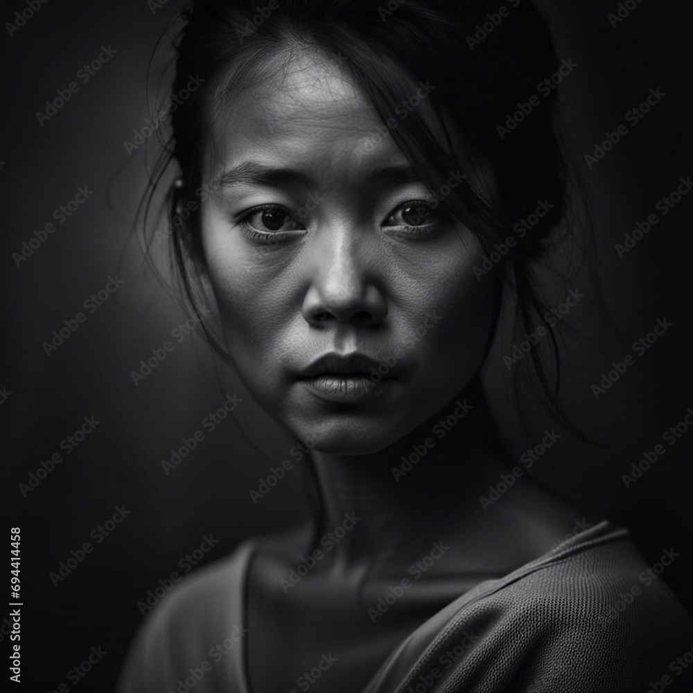 Portrait of a young Asian woman in monochrome. Portrait of a young Asian woman in monochrome.
