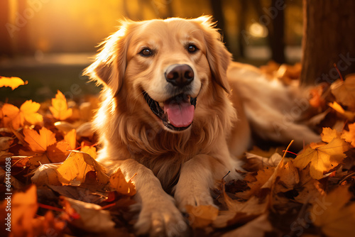 golden retriever puppy in autumn park