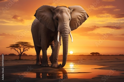 elephant and sunset Generative ai © Alam