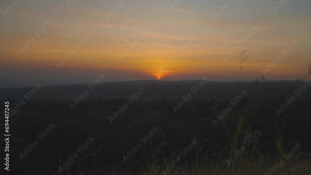 Sunrise and hill on golden sky of morning Sunrise and hill on golden sky of morning