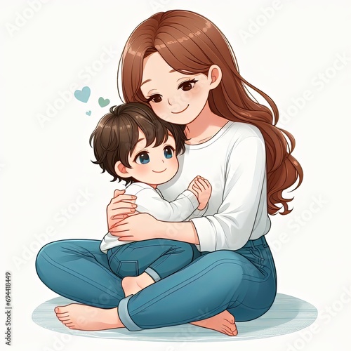 mother day - a mother with her kid who is loved her kid, happy mothers day, ai generated (ID: 694418449)