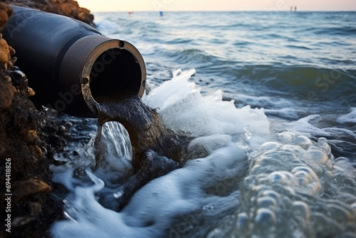 Discharge of waste through a pipe directly into water, environmental pollution photo