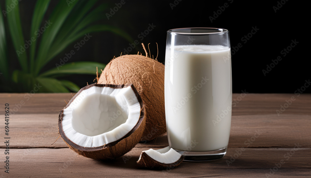 Coconut Beverage - Coconut Milk with Coconut Nut - Generative Ai Coconut Beverage - Coconut Milk with Coconut Nut - Generative Ai