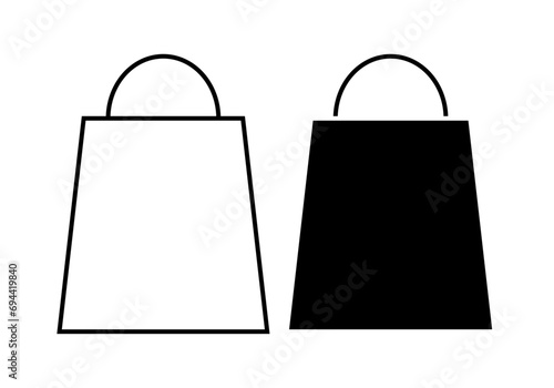 Icono negro de bolsa de la compra en fondo blanco.