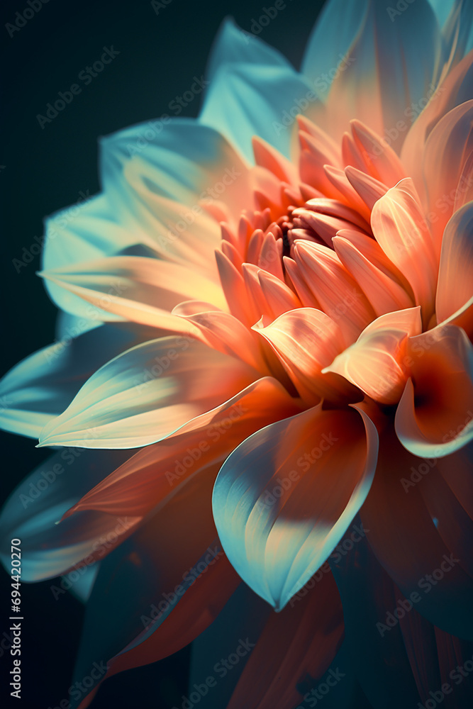 a big flower with soft petals in a colorful background in an odd pattern created with Generative Ai