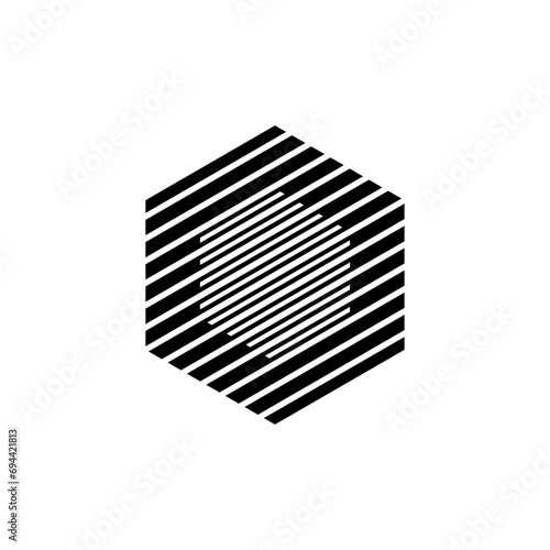 Hexagon within a hexagon made of lines. Vector Minimalistic Linear double hexagon shape on white background. Simple Modern Style. (ID: 694421813)