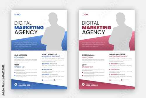 Digital marketing agency a4 flyer set template, modern corporate creative professional and business brochure design, annual report, layout with blue and pink color flyer bundle for business promotion