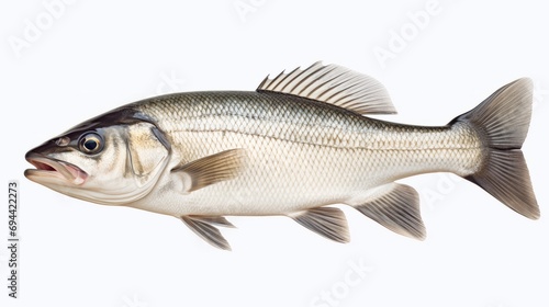 One fresh sea bass fish isolated on white background isolated on white background,. Created using Generative AI Technology