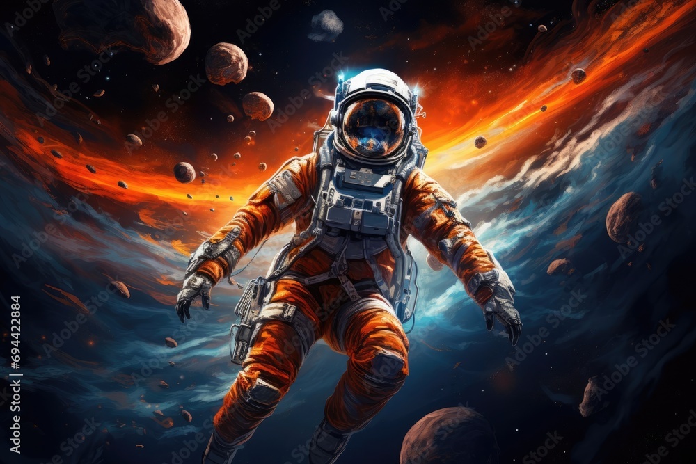 Fototapeta premium intergalactic the traveler in outer space, Armageddon