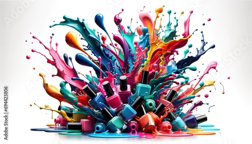Fotografiet explosion of nail polish colors in a chaotic yet beautiful arrangement