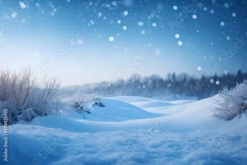 Gorgeous ultrawide background photo of snowdrifts covered with gentle snowfall. © Muhammad