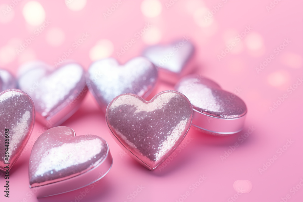 Fototapeta premium Pink hearts on a pink background 