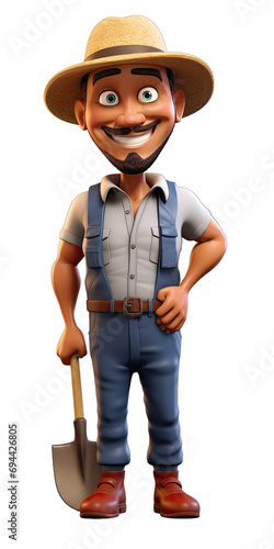 A Farmer With a Hoe Furious Emoji Face Character. Isolated on a Transparent Background. Cutout PNG.