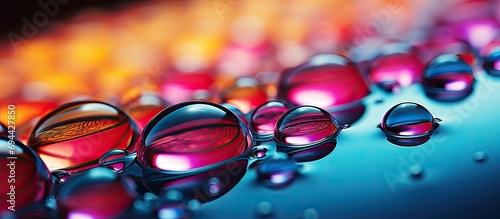 Water droplet magnifies, colors like a rainbow. Ultra close-up.