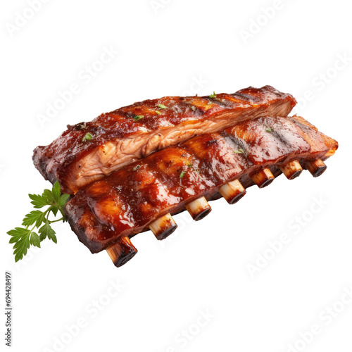 Grilled pork ribs isolated on transparent or white background