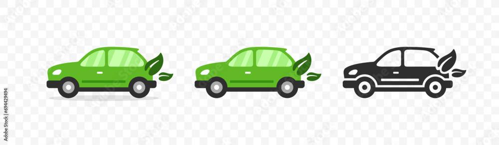Flat eco-friendly car icon design. Vehicle icon view from side