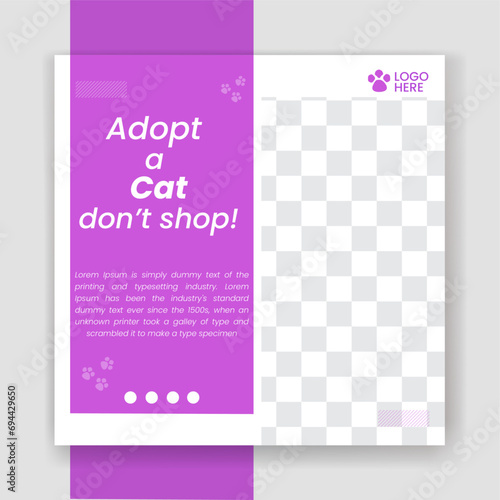 Cat social media post design vector template