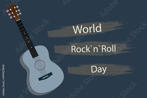 World Rock`n`Roll day. Guitar's Head with Greeting for World Rock 'N' Roll Day