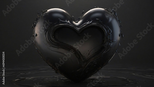 Black heart in water on black background. 3D illustration. 3D render. evil ambition bad concept photo
