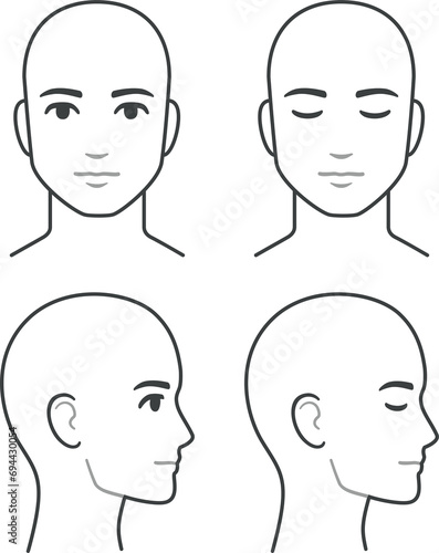 Foto Man face and head profile diagram (without hair), eyes open and closed