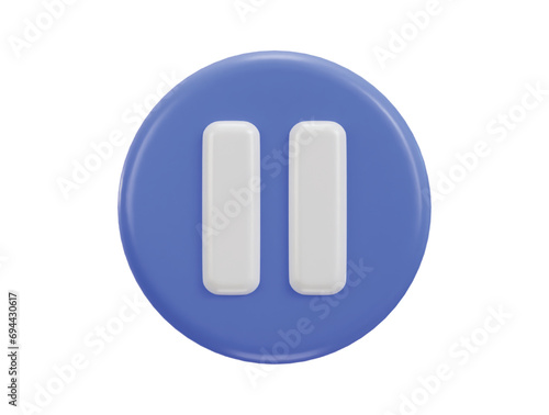 Pause icon on 3d purple button icon 3d render