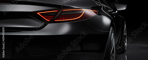 Luxury black car on black background, close-up