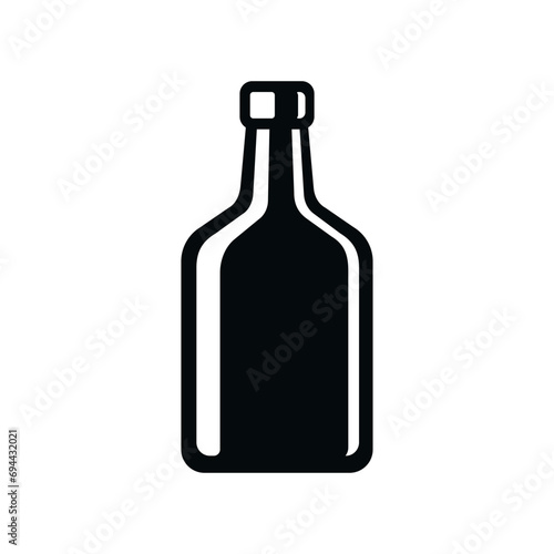 Black and white alcohol bottle icon, whisky or other hard liquor. 