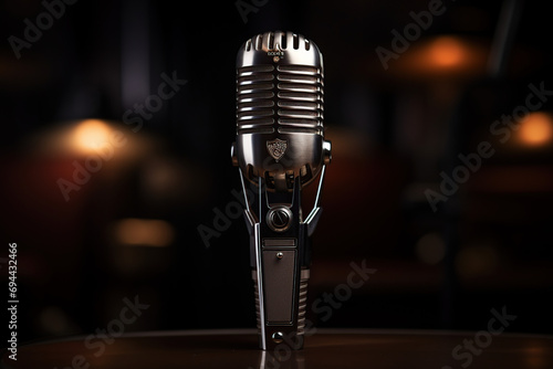 Audio retro vintage microphone on stage