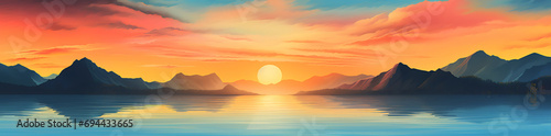 Sun set with lake in the evening island, ai generative © Wizard