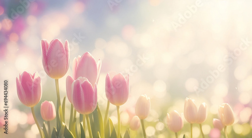 Pink tulips in the garden. AI photo