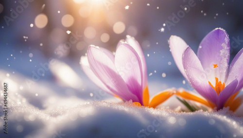 Flower in snow with lightning effects. AI
 photo